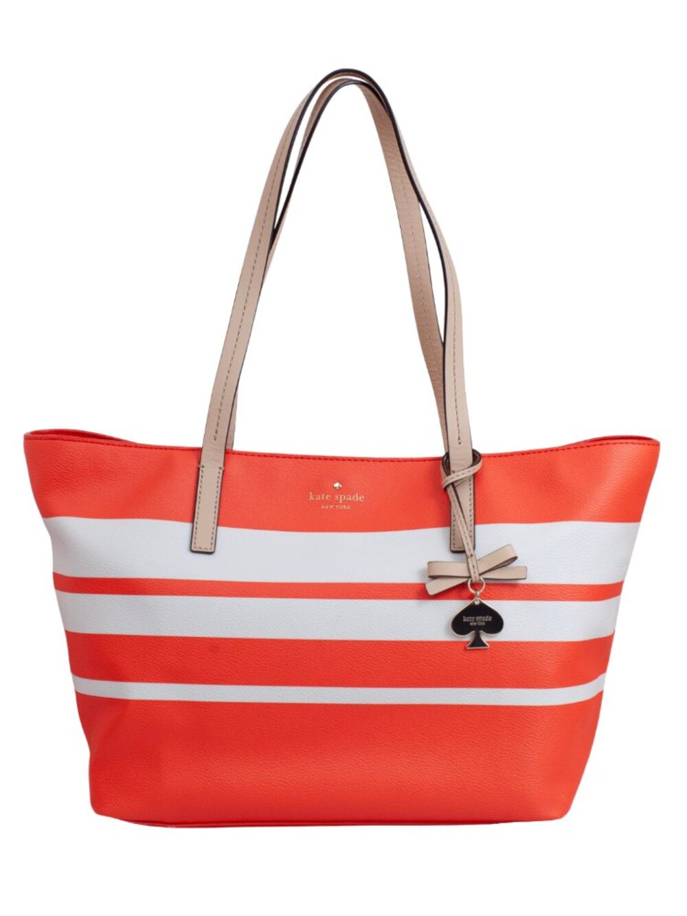 Kate Spade Haven Lane Large Tote Orange White Stripe Leather Bag